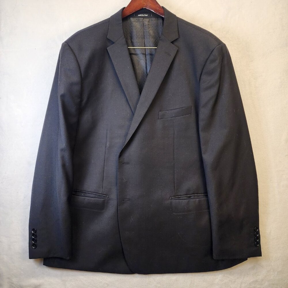 Mantoni 100% Wool Black Blazer 2 Button 52R Super Fine Measures 54” Chest XXL